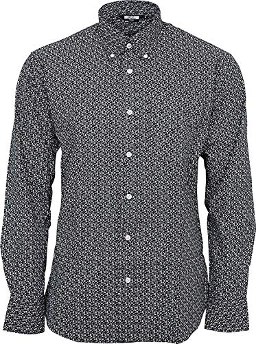 Relco London Men's Abstract Psychedelic Longsleeve Button Down Cotton Shirt Small Black Grey