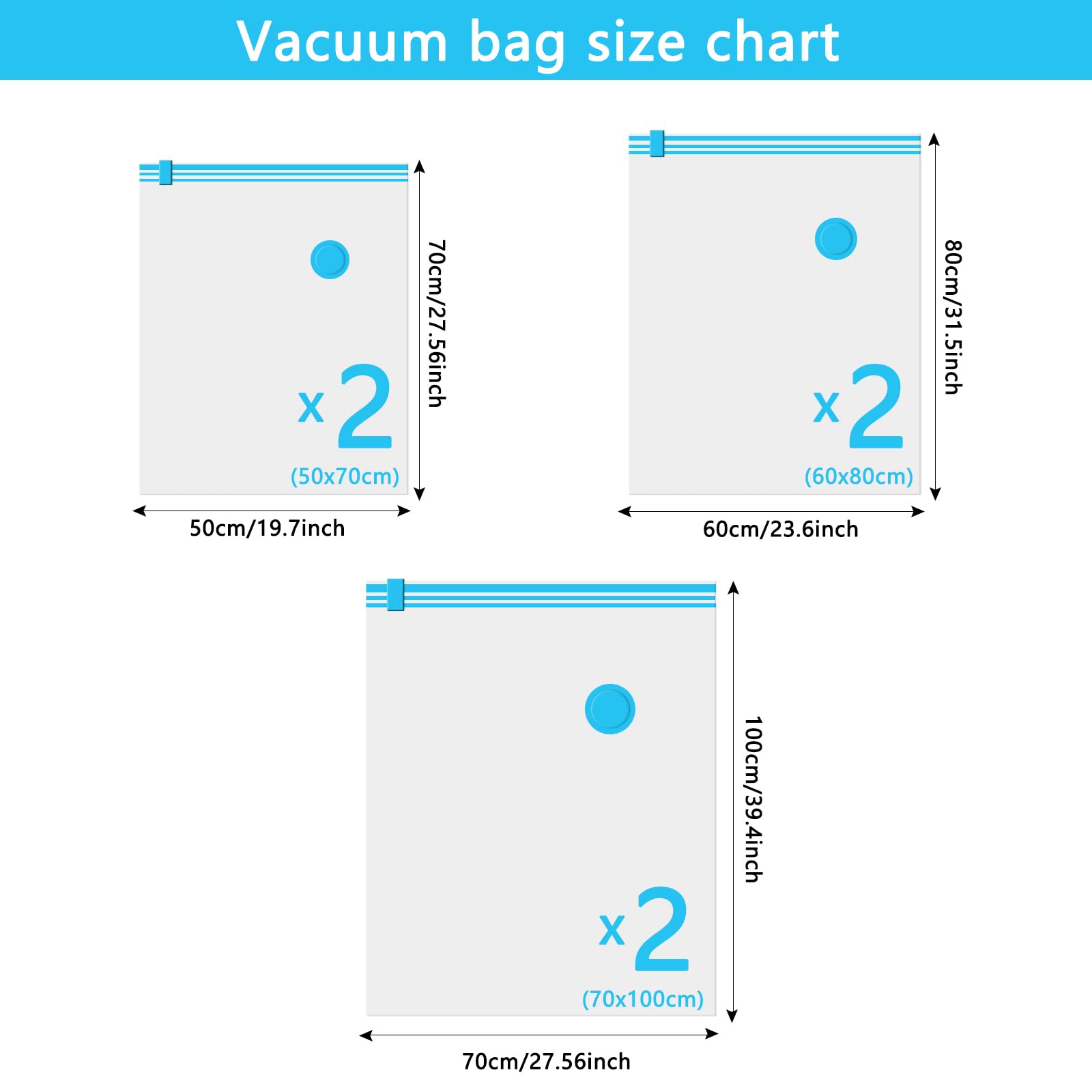 Vacuum Storage Bags, 6 Pack Reusable Strong Space Saver Compression Bags - Image 2