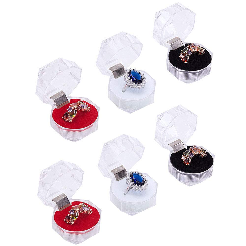 Teensery 6 Pcs Clear Plastic Ring Boxes Earring Gift Storage Case Jewelry Display Organizer for Wedding, Engagement and Valentine's Day