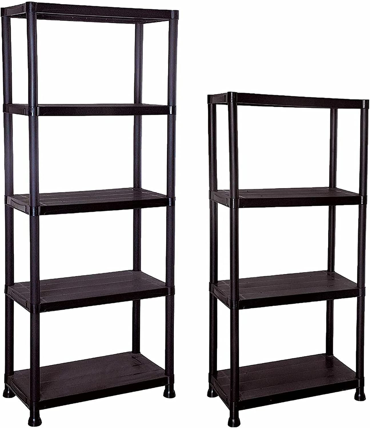 STAR SUPPLIES Extra Large Strong Black Compact Plastic Storage Shelving Unit 4 Tier & 5 Tier For Home Garage Office (2, 5 Tier)