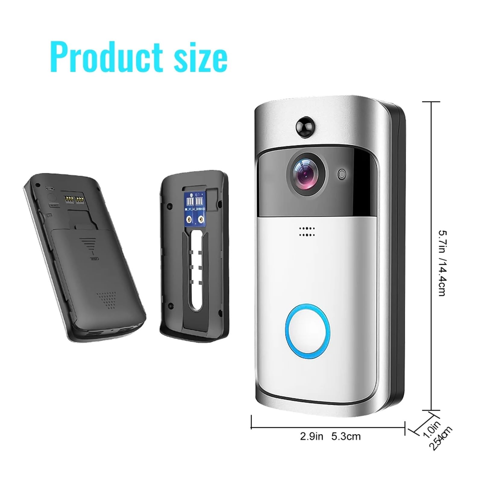 Timbre de vídeo Inteligente con WiFi IP65, Timbre casa Resistente al Agua, intercomunicador Anillo for teléfono, lámparas visión Nocturna 6x850, Alarma Seguridad infrarroja