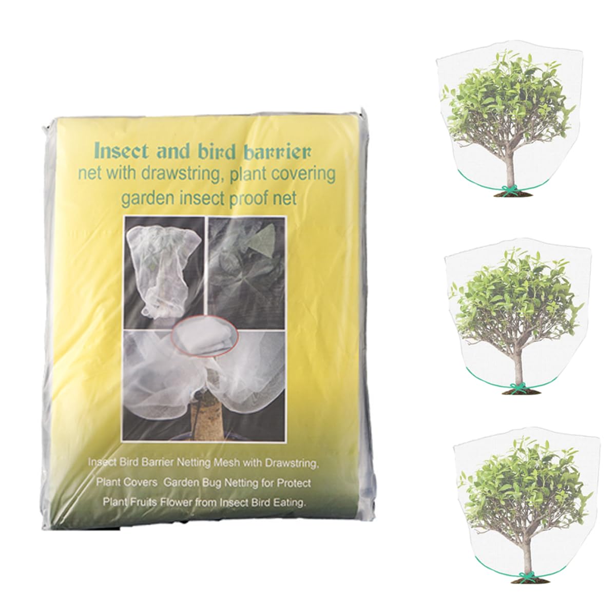 Samlomi Bird Netting for Blueberry Bushes Netting, 3 Pack Plant Covers from Animals with Drawstring 5 Ft X 3.3 Ft, Protect...