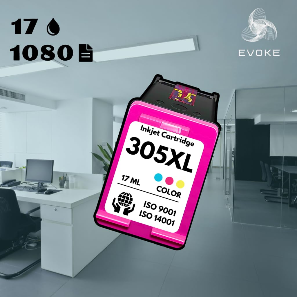 EVOKE 305 XL Zestaw tuszy kompatybilny z HP DeskJet 2700 2710 2720 2721 2722 ENVY 6020e 2710e 2720e (Zestaw Czarny + Trójkolorowy) 1940 Stron 38 ml