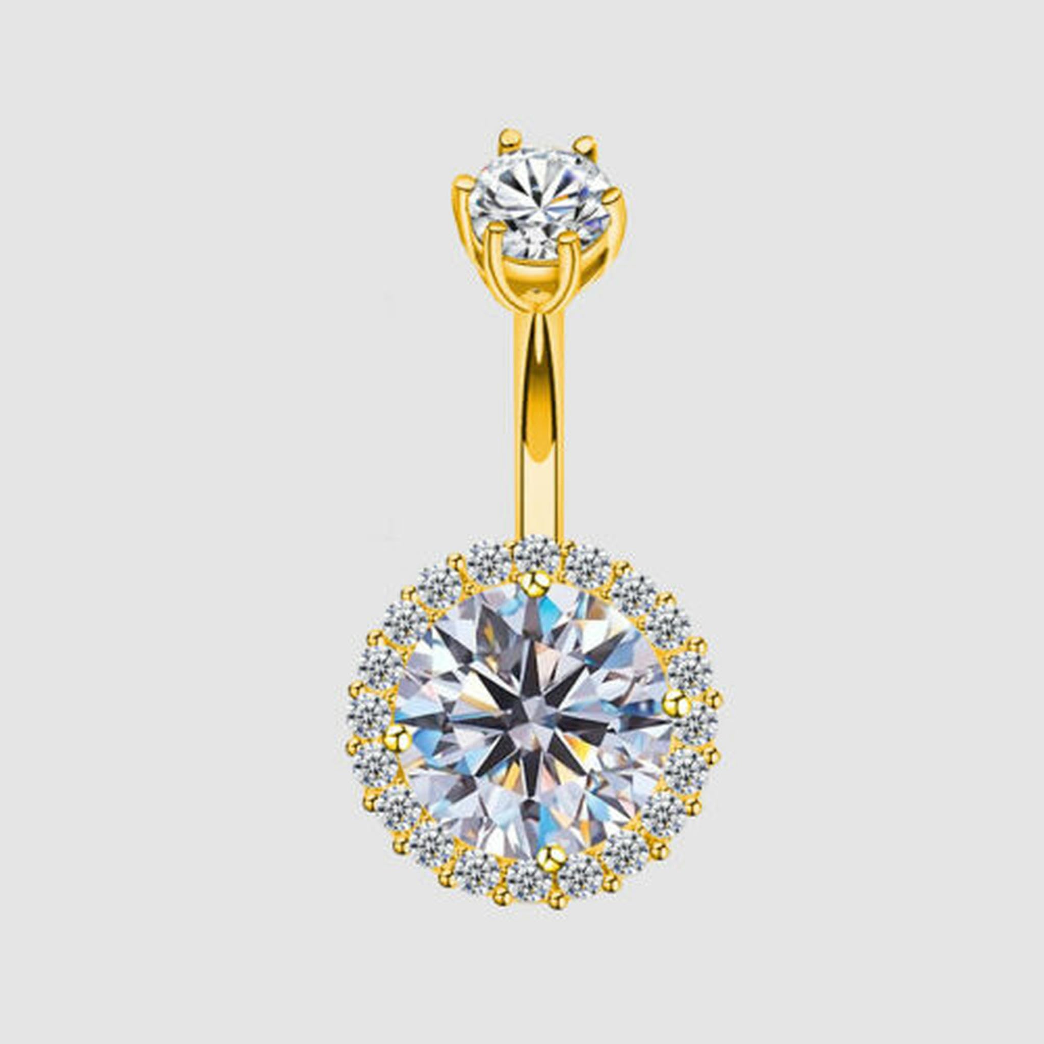 Piercing all'ombelico con Barra in Cristallo CZ in Argento Sterling Placcato Oro A1034-C-8mm-trasparente