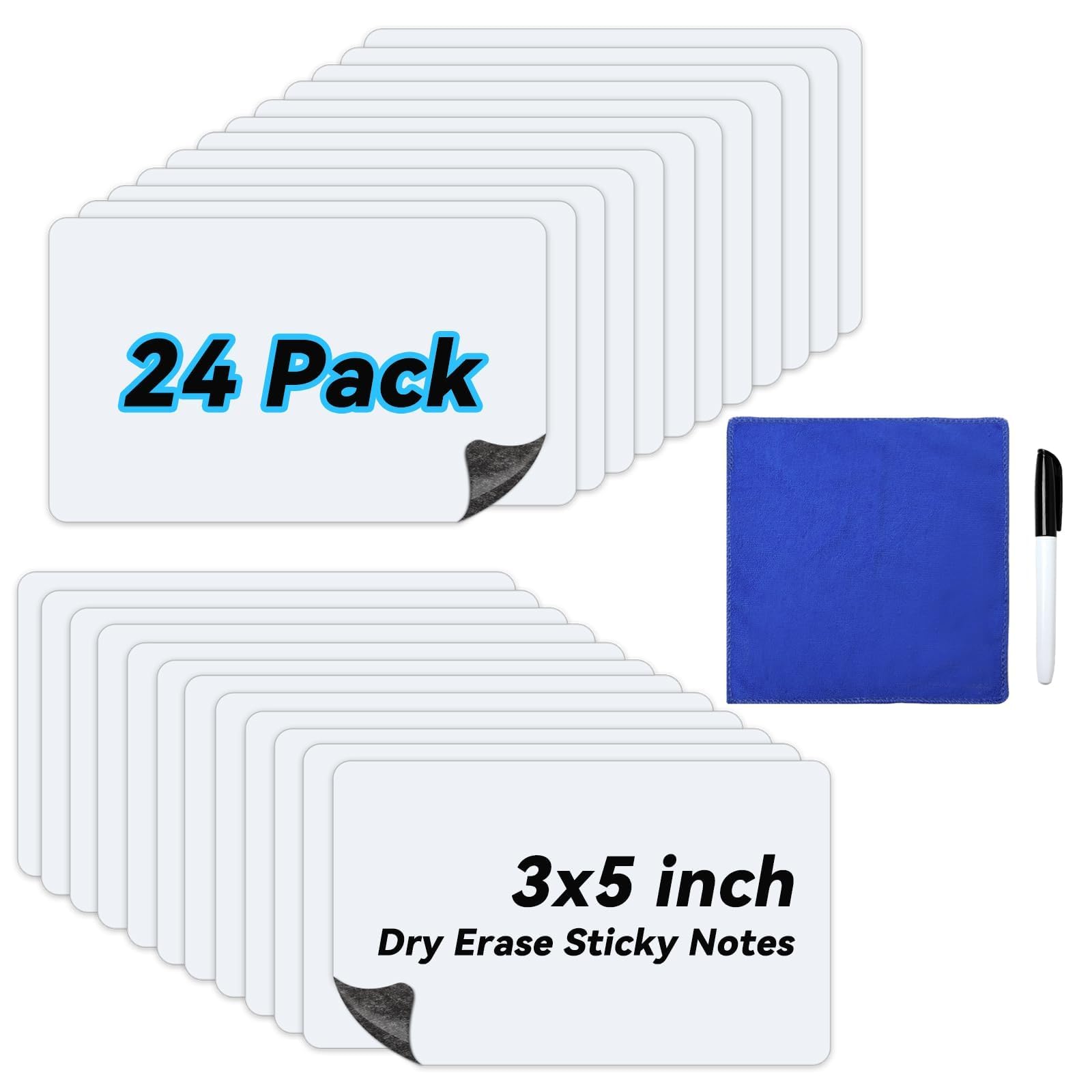 SBYURE 24 Pack Dry Erase Labels Stickers 3x5 inch Reusable Whiteboard Stickers with Wipe Cloth Mini Whiteboards Notes Sticky Labels Dry Erase for Home