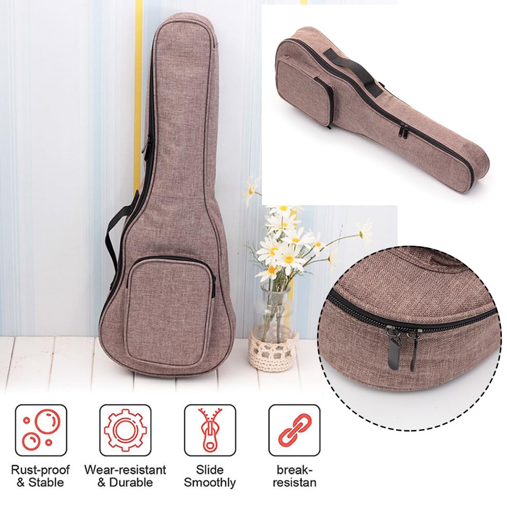 Custodia Per Ukulele Surwin - 21 Pollici, Imbottitura 10mm, Cinghie Regolabili, Marrone Chiaro