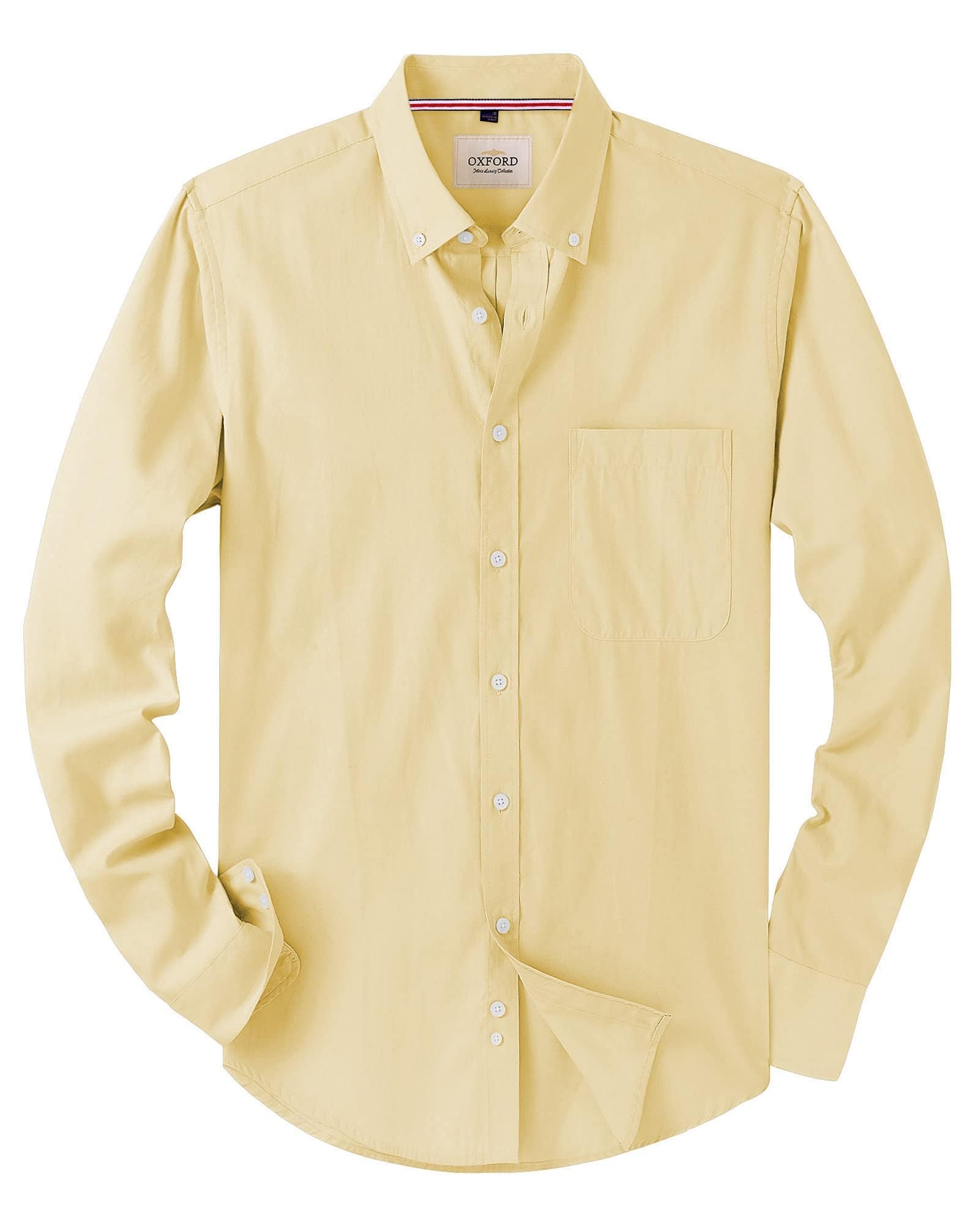 J.VER Oxford Herren Hemd Bügelfrei Regular Fit HerrenHemden Langarm Casual Oberhemd aus Baumwolle Button Down Hemden Faltenfrei Freizeithemd mit Tasche,Gelb,L