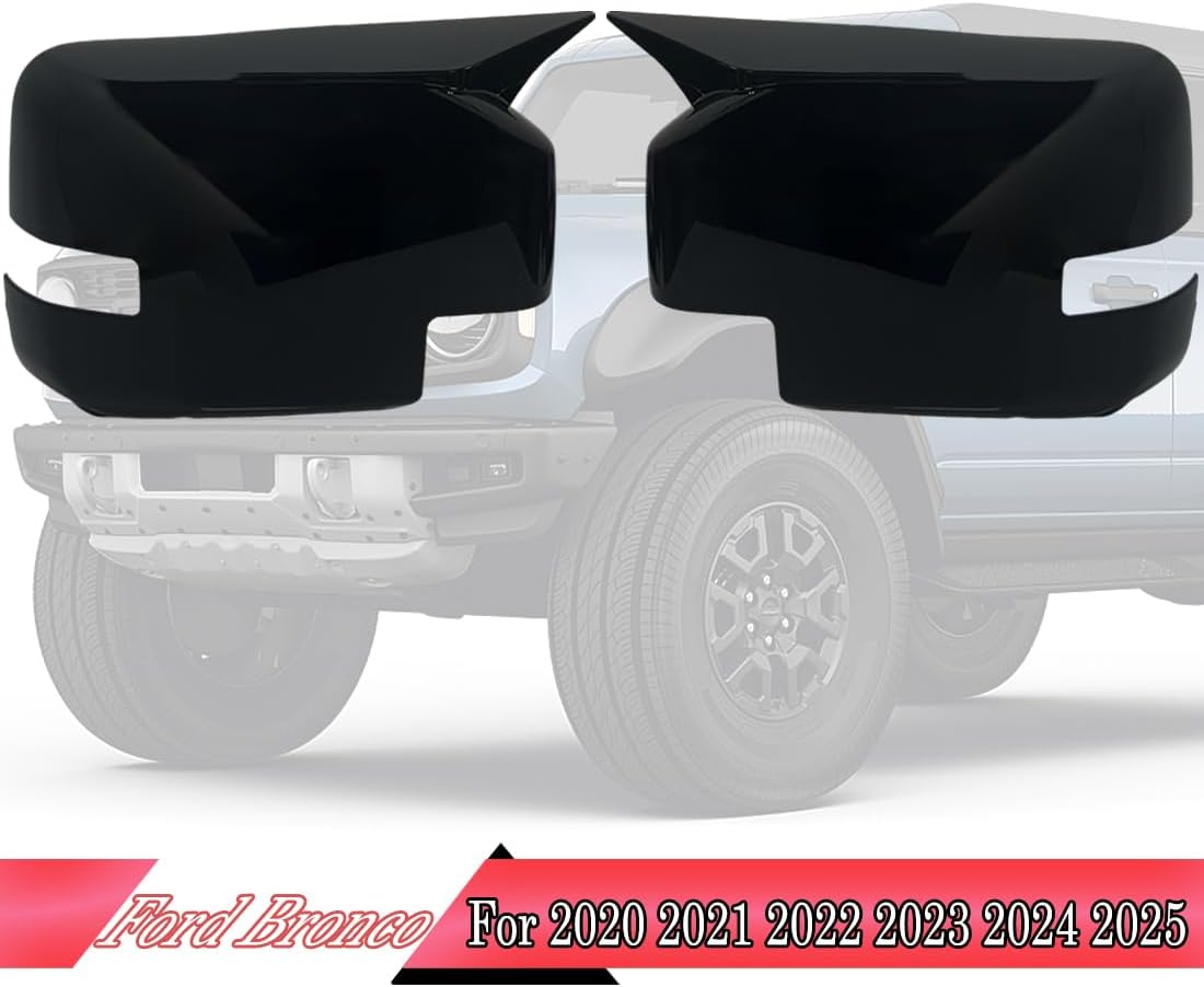 Side Mirror Cover,for Ford Bronco 2020-2025，Turn Signal housing Cover Sets car Accessories -Bright Black（with Turn Signal Cutout）