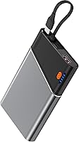 Aaoyun 10000mAh Slim Power Bank 22.5W PD Fast Charging with Built-in USB-C Cable for iPhone 17/16 Samsung S24 (Grey)