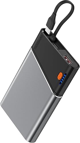 Cargador portátil, cargador de batería de 10000 mAh, 22.5 W PD de carga súper rápida con cable USB C integrado de entrada y salida, paquete de