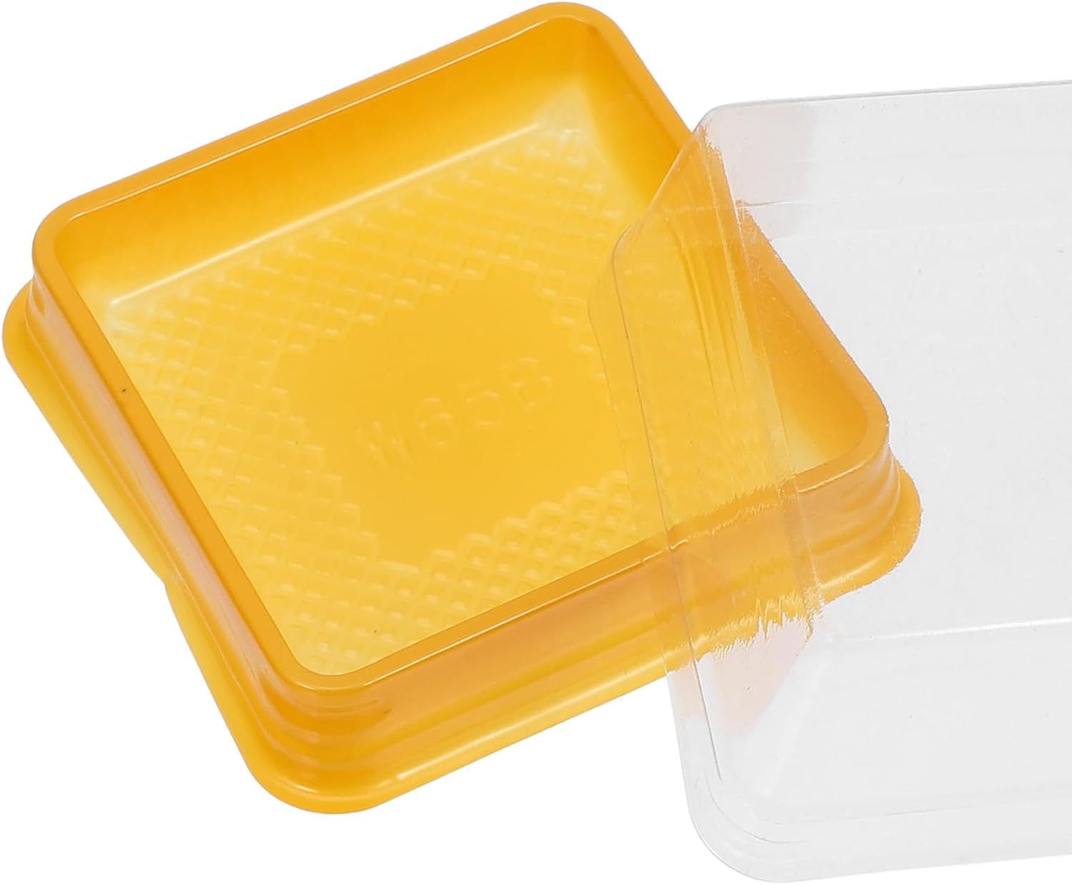 Uonlytech 100pcs Mooncake Wrapping Boxes and Mini Cupcake Holders Plastic Baking Containers Single Compartment Yellow Food-grade Packaging for Bakery Supplies and Dessert Presentation
