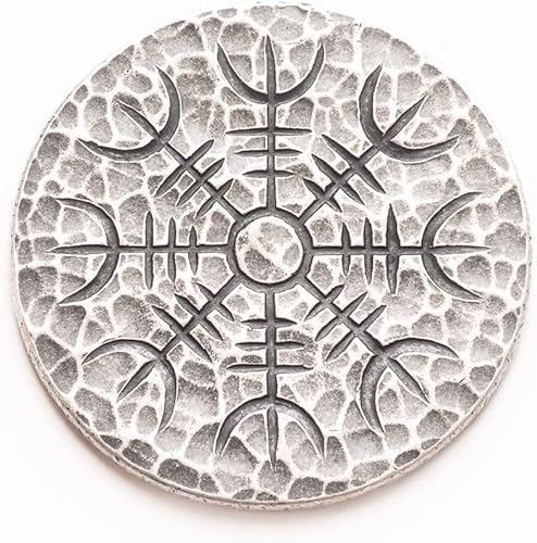Miniatura 5 de Ficha nórdica de doble pentagrama en plata - Vegvisir y Yelmo de Awe
