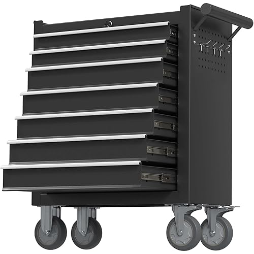 High Capacity Rolling Tool Chest, 7-Drawer Rolling Tool Box with Wheels, Rolling Tool Chest with Drawers, Portable Toolbox with Lock for Mechanics Garage Workshop (Black)