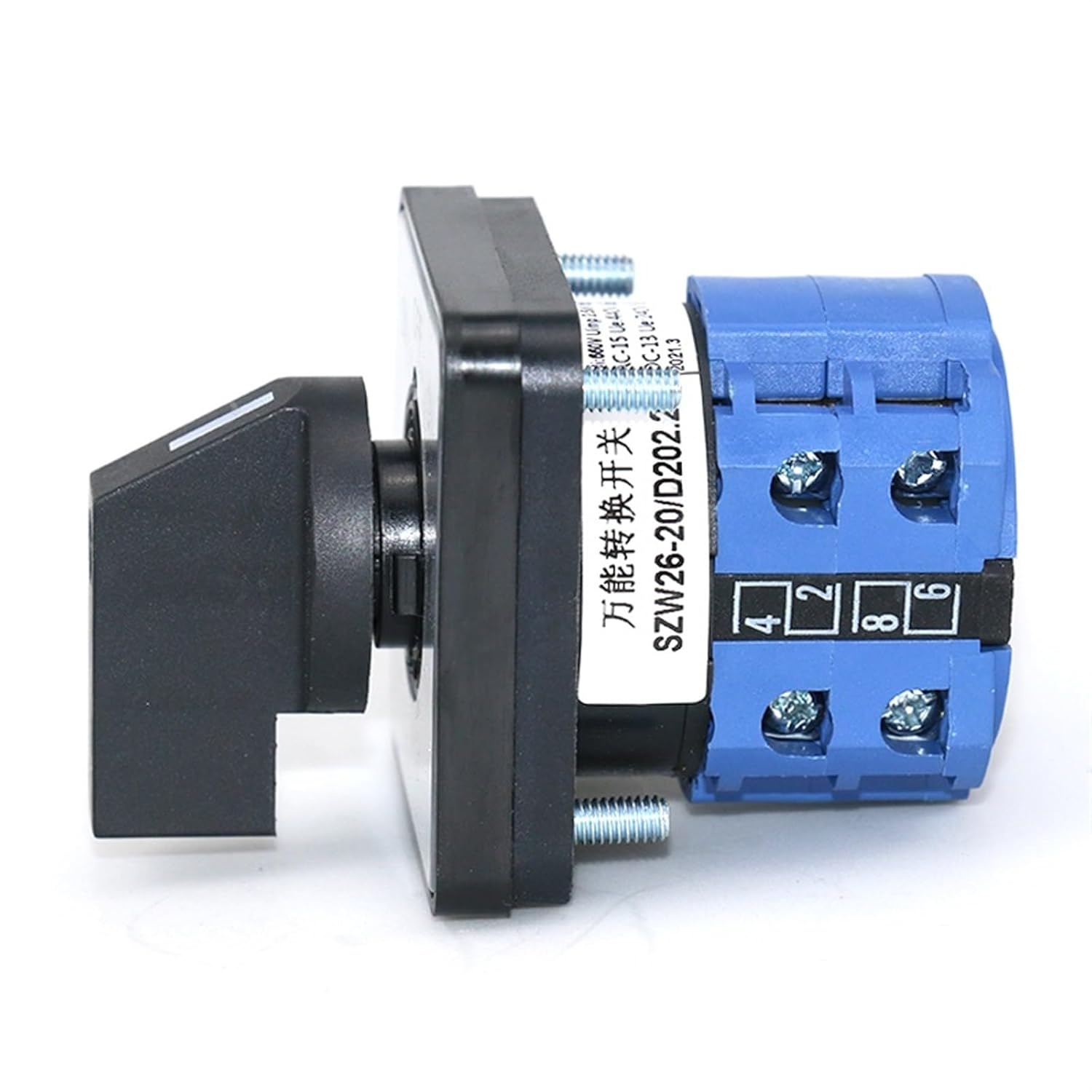 SZW26/LW26-20 20A ON Off ON Two Phase Three Position 64X64 48X48 Mm Panel Silver Contact Transfer Changeover Cam Switch(D202.2 ON Off ON 48)