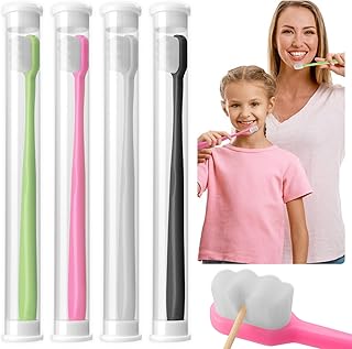 4 Pack Extra Soft Toothbrushes for Protect Sensitive Teeth Micro Nano Manual Toothbrush Individually Wrapped Ultra-fine Tapered Bristles for Gums Care Adult & Children (Black, Pink, Blue, White)