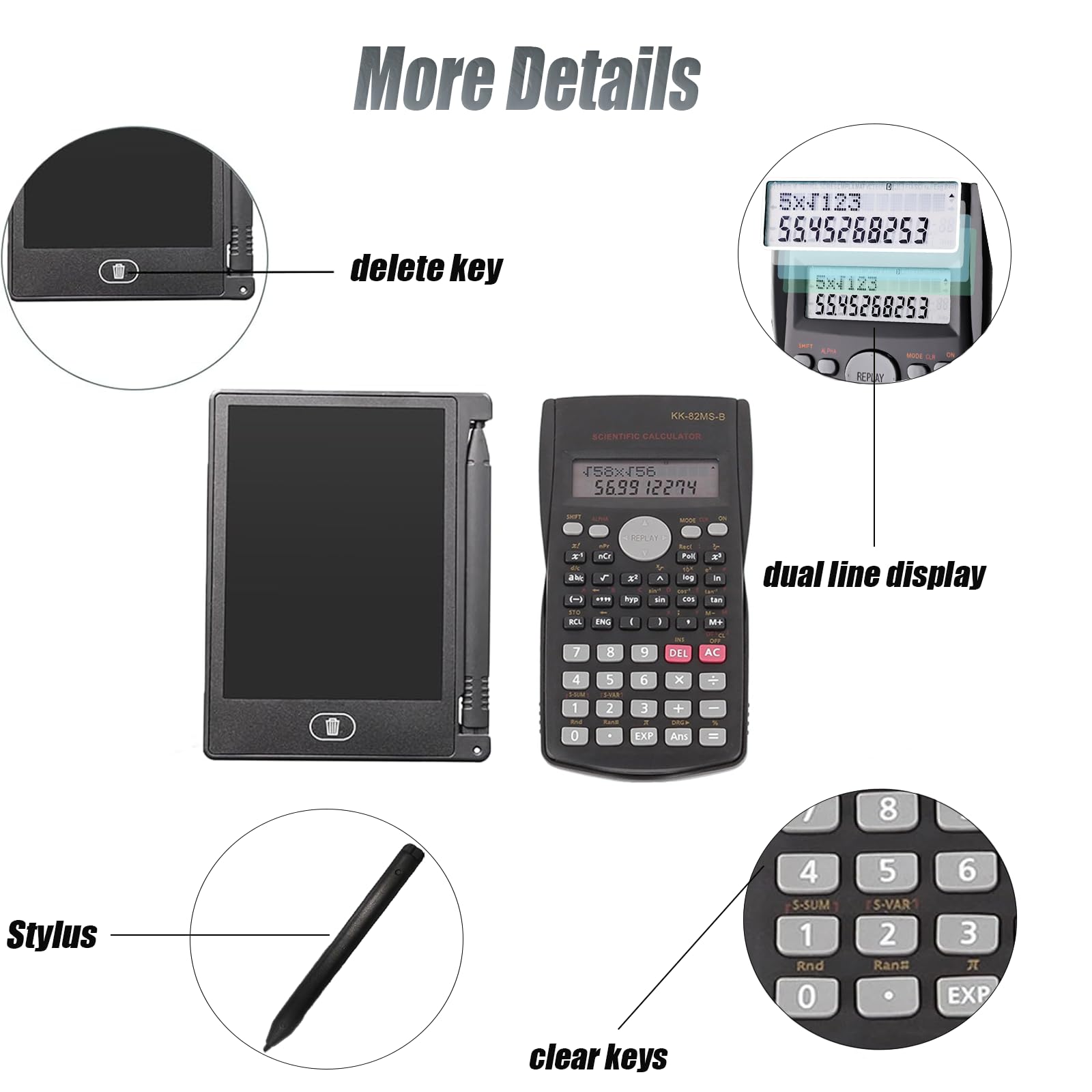 KK-82MS-B/KK-82MS-D Portable Engineering Scientific Calculator with 4.4 Inch LCD Erasable Writing Tablet - Image 3