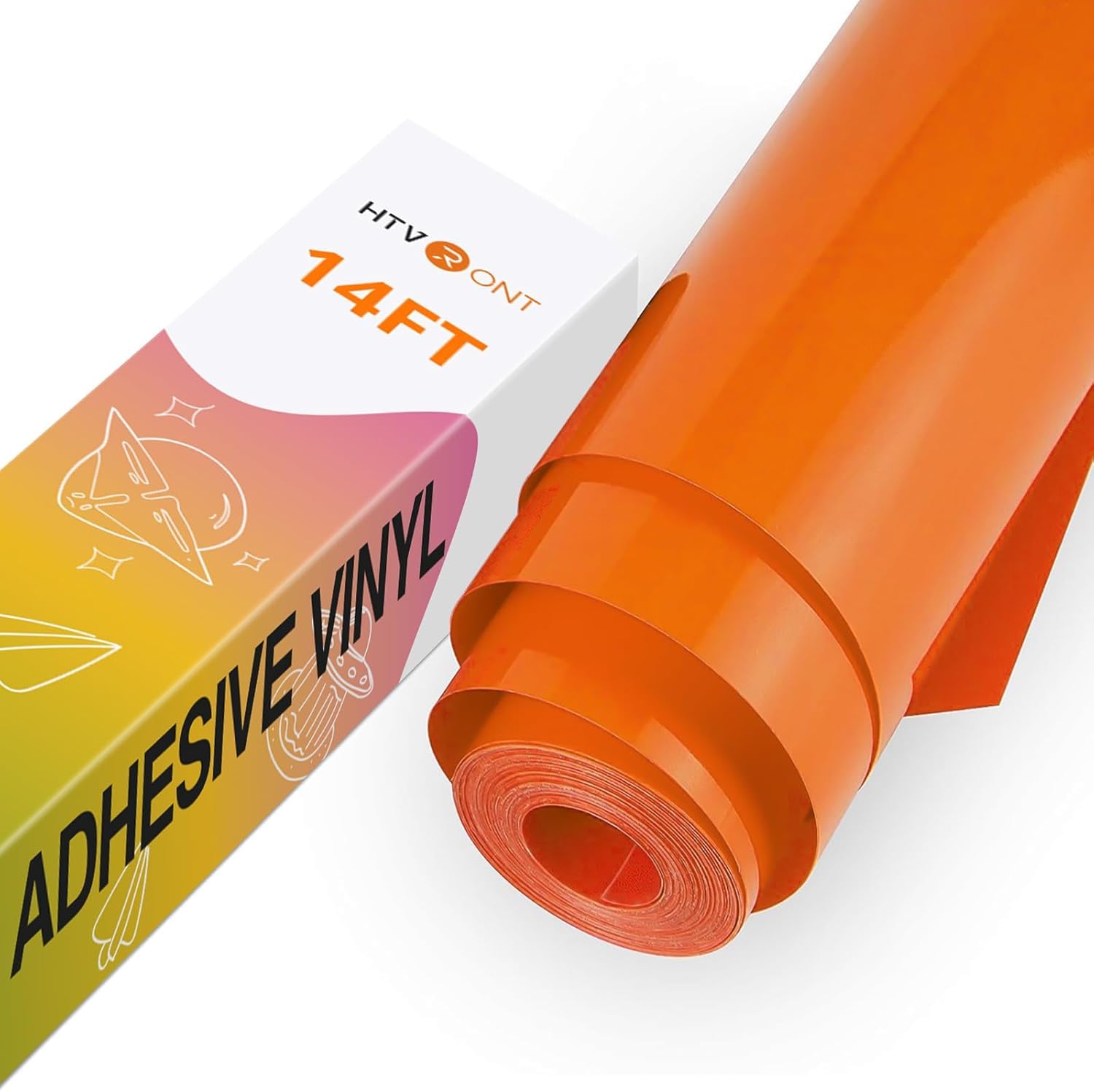 HTVRONT Orange Permanent Vinyl - 12" x 14FT Glossy Permanent Adhesive Orange Vinyl Roll Compatible with Cricut Cutting Machine, Silhouette, Cameo Cutters, Signs, Scrapbooking, Craft, Die Cutters