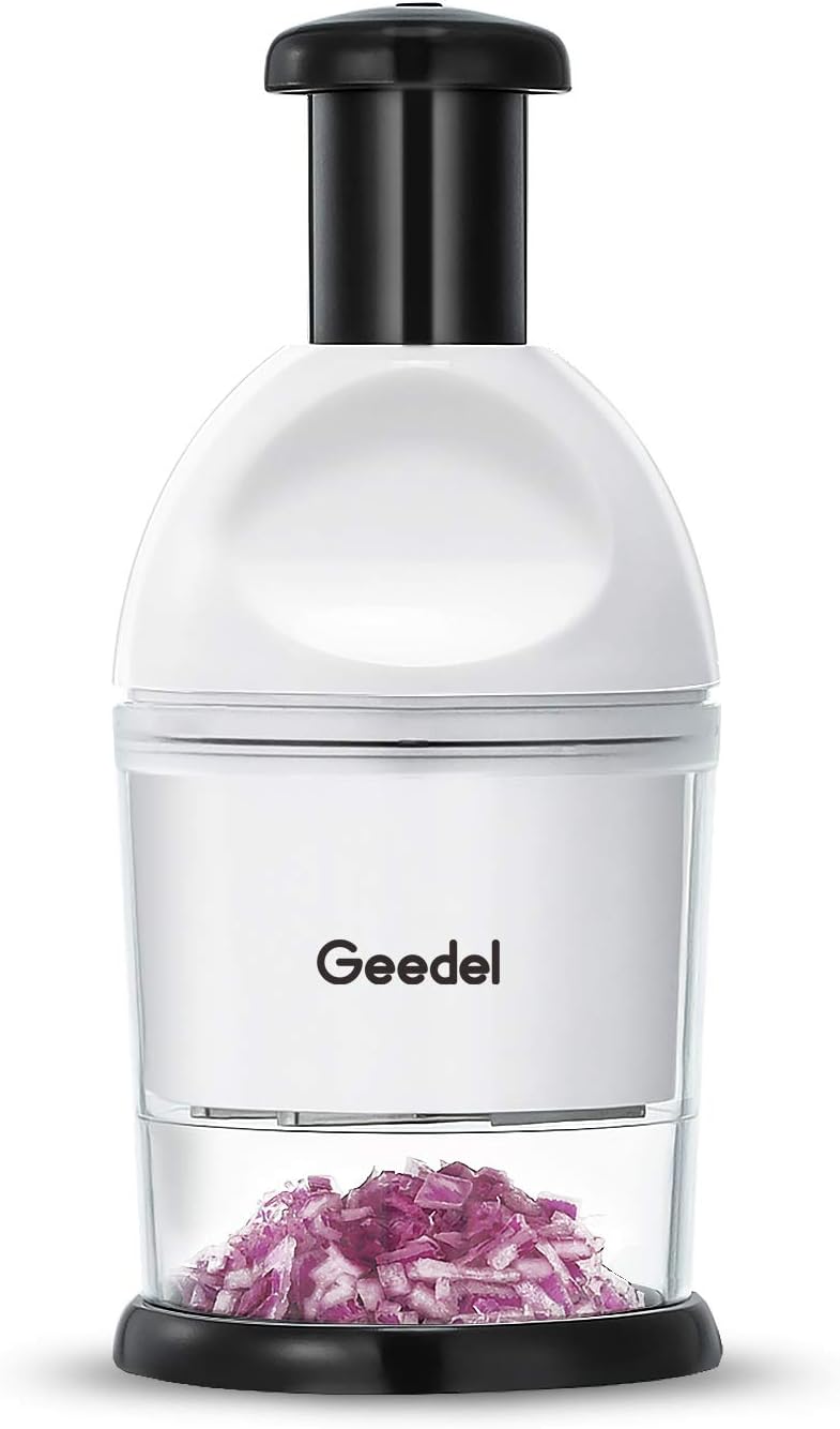 Geedel Food Chopper, Easy to Clean Manual Hand Vegetable Chopper Dicer, Dishwasher Safe Slap Onion Chopper for Veggies Onions Garlic Nuts Salads White Geedel Food Chopper, Easy to Clean Manual Hand Vegetable Chopper Dicer, Dishwasher Safe Slap Onion Chopper for Veggies Onions Garlic Nuts Salads White