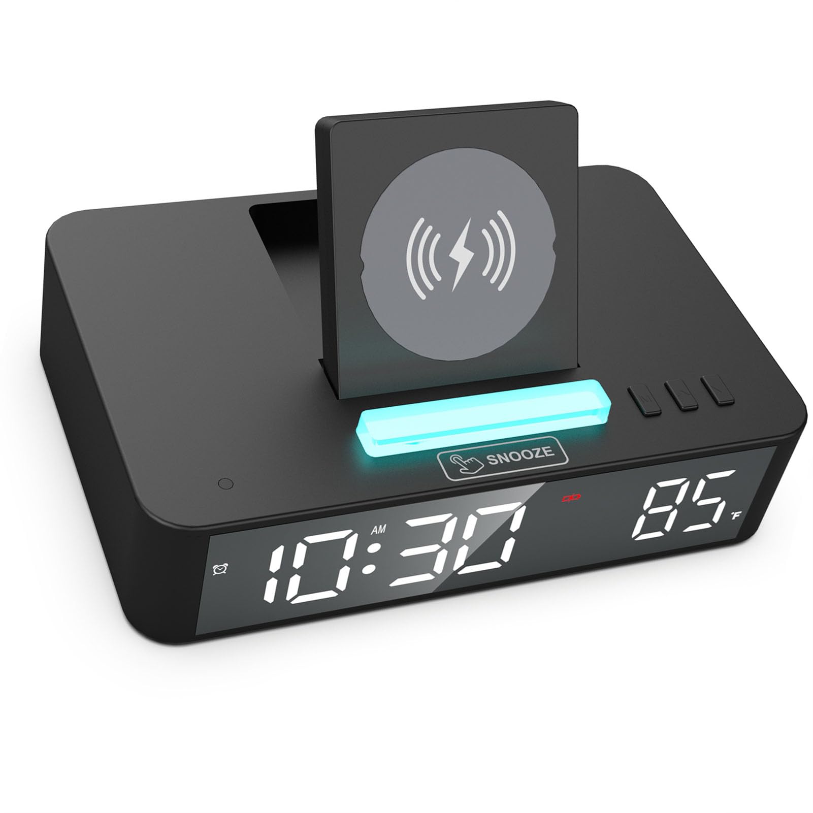 Zegar na Biurko LED z Szybkim Bezprzewodowym ładowaniem Kolorowe światło Nocne Lustrzany Ekran dla IPhone'a Samsung Smartfony z Systemem Home Office Travel Black (Czarny)
