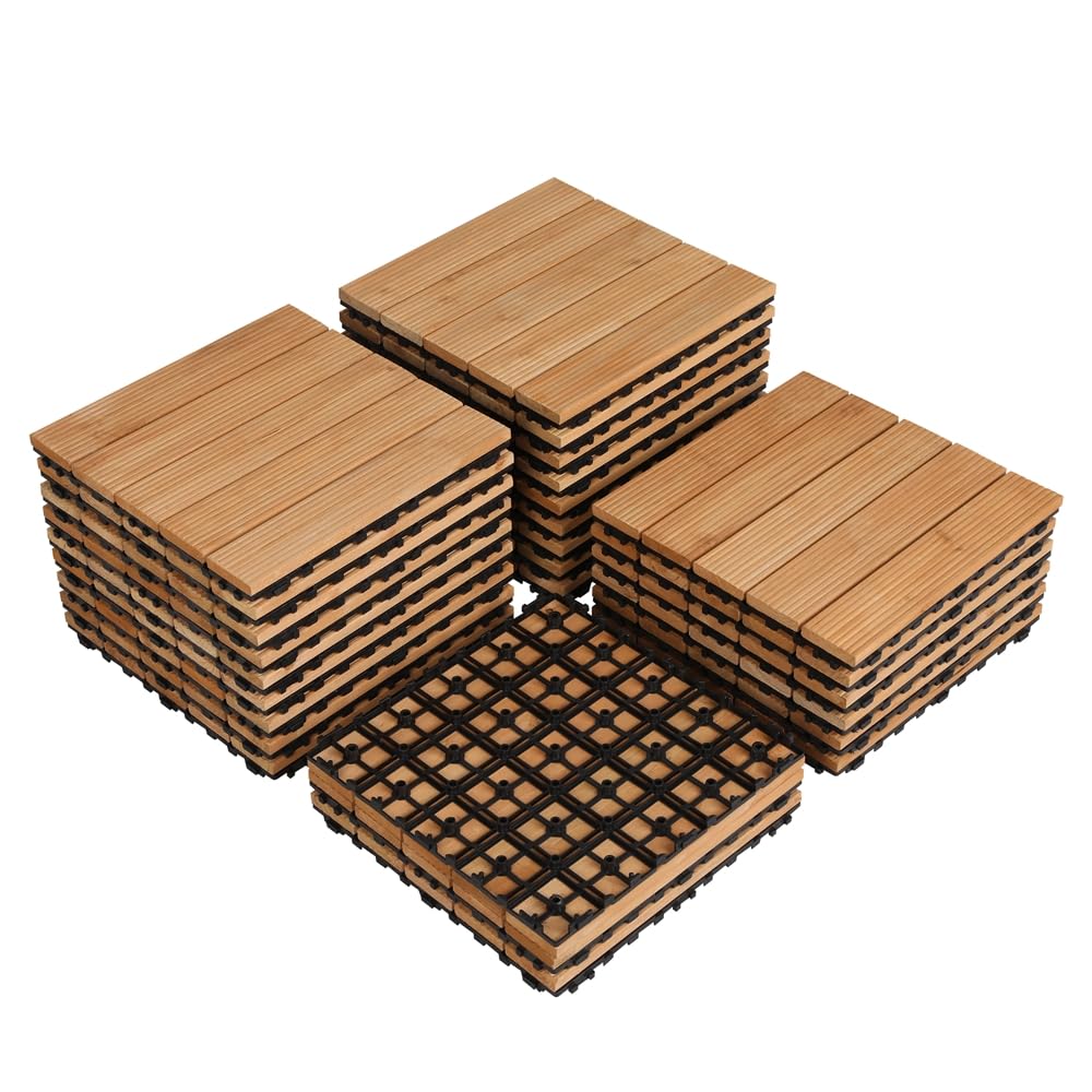 Yaheetech Set de 27 Baldosas de Abeto 30x30 cm para 2,6 m² 5 láminas de Suelo de Madera Piso Antideslizantes Terraza Piscina Jardín Patio Balcón Baño Marrón — view 15