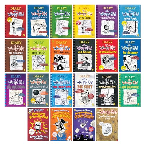 Una biblioteca de Diario de Greg 1 22   Juego en caja para niños, serie de colección completa de 22 libros, edición de tapa blanda para niños