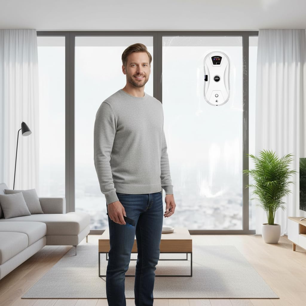 Robot Limpiacristales Automático Robo Clean con Control Remoto, 3 Modos De Limpieza, Navegación Inteligente Y Detección De Bordes, Blanco