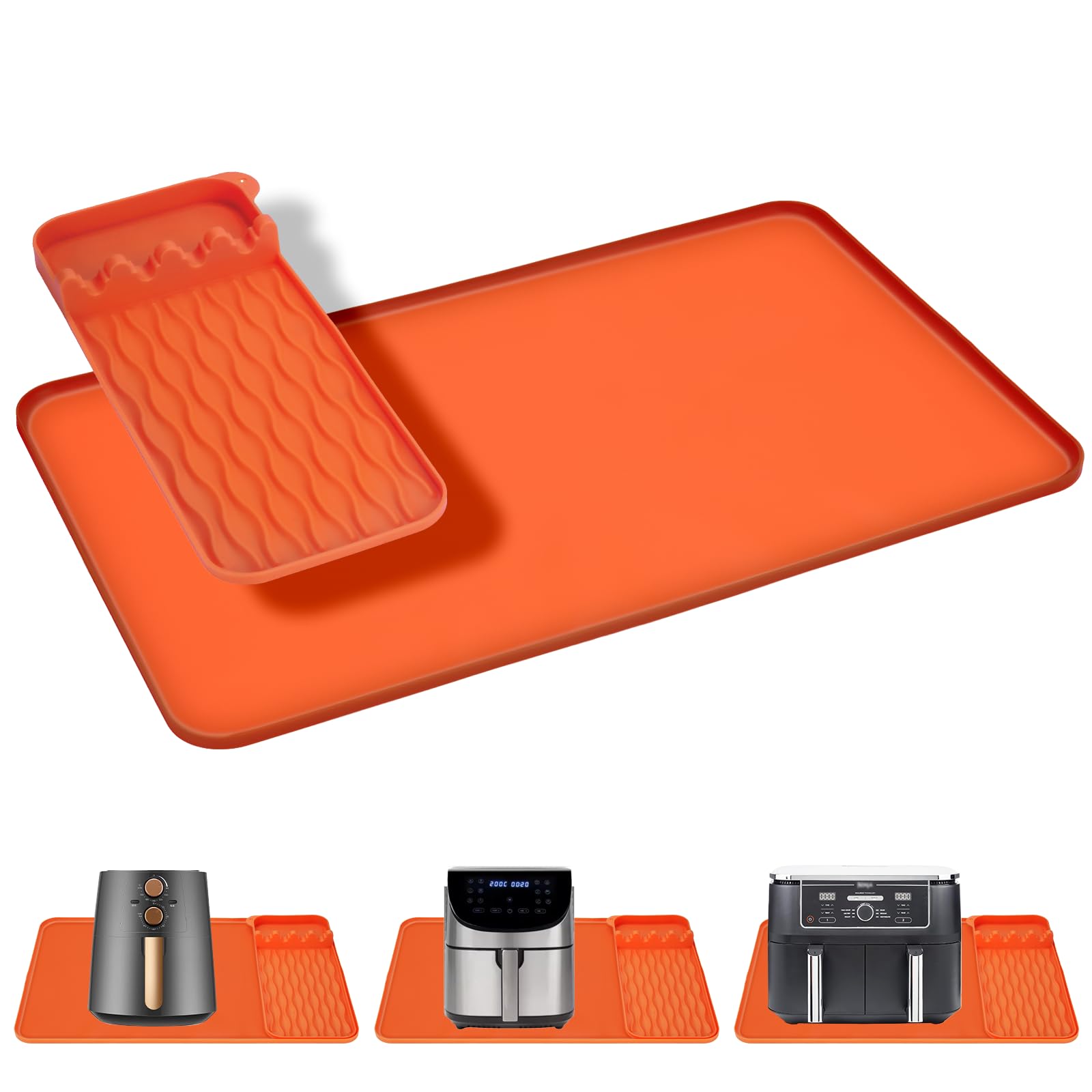 VINATO Heat Resistant Mat for Air Fryer, 65 x 40 cm Fireproof Silicone Kitchen Mat, Non-Slip Worktops Protection for Air Fryers (Orange)