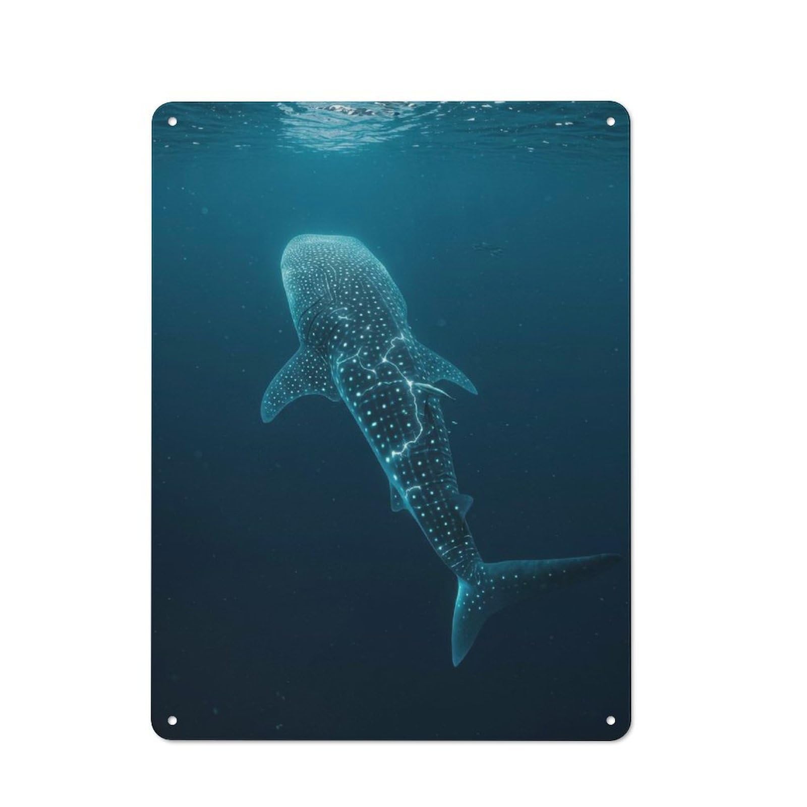 Junmoney Style Whale Shark In Deep Blue Ocean Vintage Metal Wall Sign 40X30cm For Garage Wall, Suited To Garage Decor Collectors