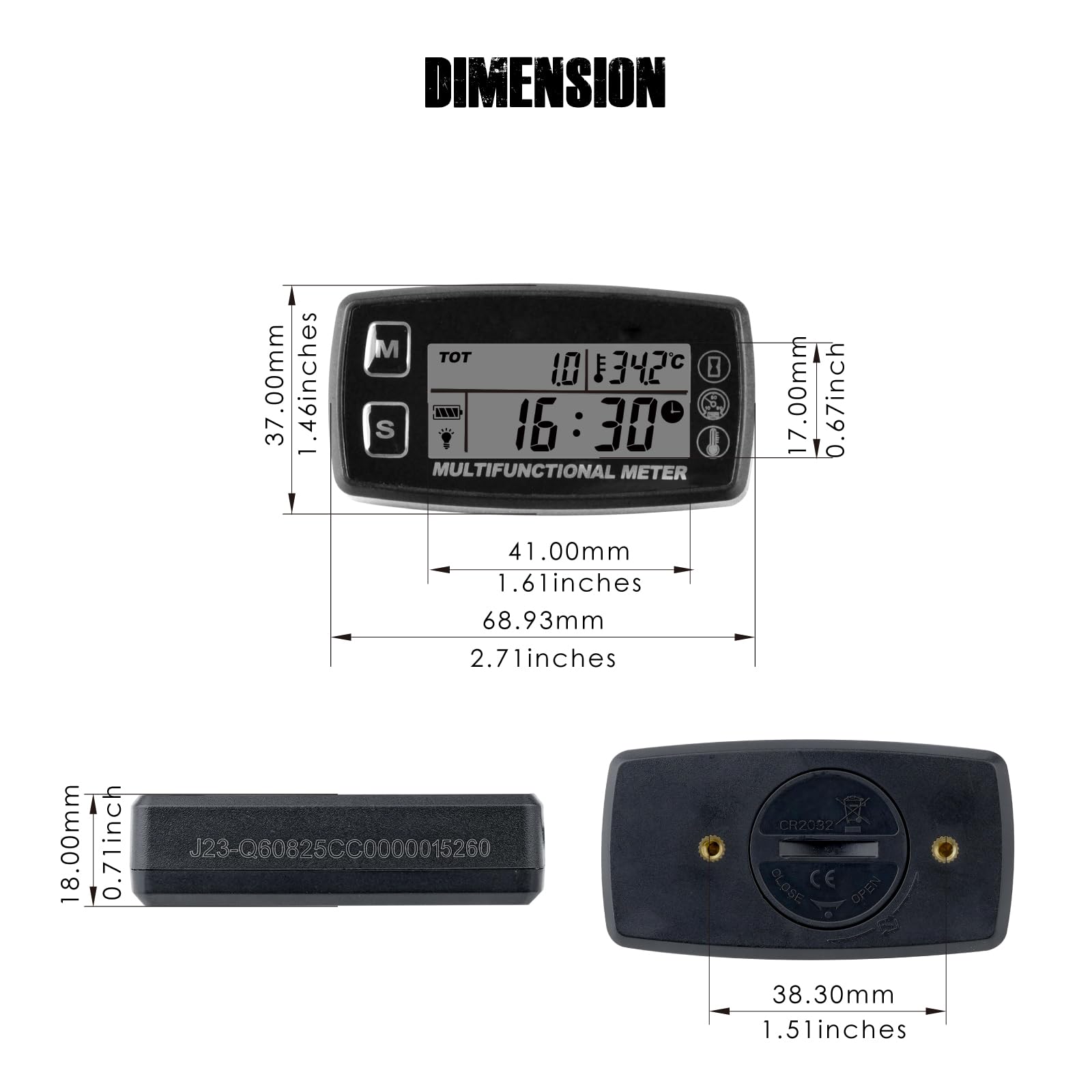 Medidor de temperatura del motor, medidor de horas digital, diseño impermeable, baterías reemplazables, diseñado para cortacésped, automóviles y cuatrimotos (TS002)