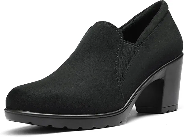 DREAM PAIRS Women's Low Chunky Block Heels Pumps Comfortable Slip-on Heeled Loafers Dress Work Shoes for Office Business