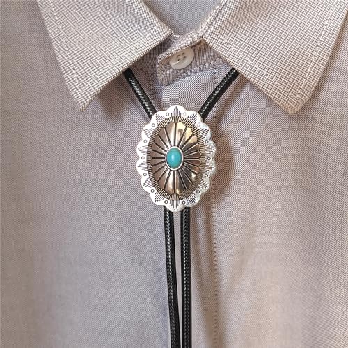 Image of Turquoise Agate Granite BOLO Tie for Men Women Leather Wedding Necklace Western Cowboy Necktie
