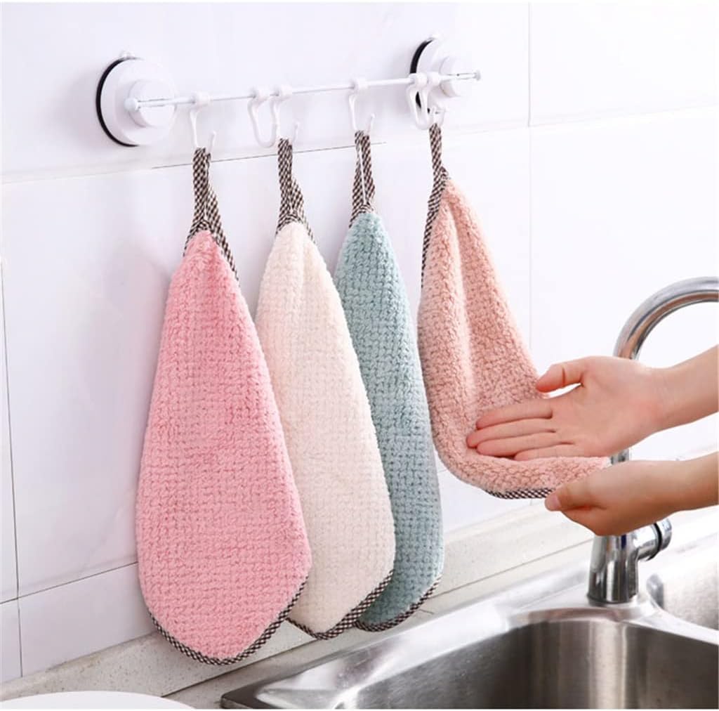 4 Packs of Household Rags Kitchen Absorbent Dish Cloth Wipe Table to Remove Oil Coral Velvet Hand Towel