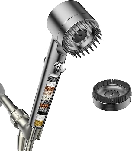 Regadera con filtro y ducha de mano, caudal de agua a alta presión y múltiples modos de chorro, lavado potente para agua dura, interruptor de
