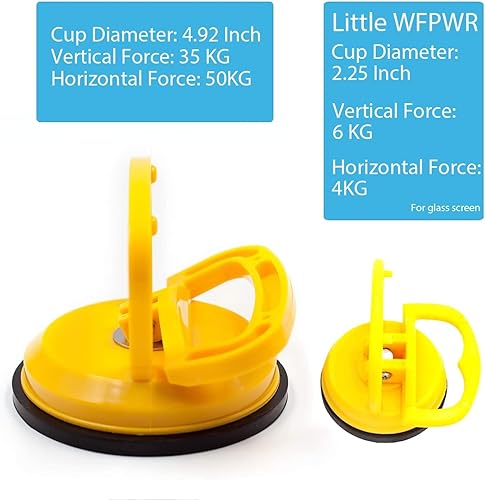 Miniatura 5 de WFPOWER Levantador de mango con ventosa amarilla de 5 pulgadas, removedor de abolladurasventosa de cristal resistente con ventosa pequeña