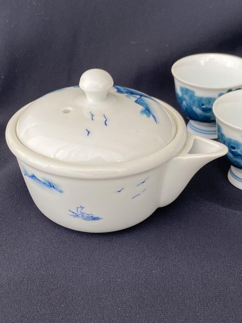 Amazon.co.jp: 畑萬陶苑 畑萬作 角萬印 染付山水絵 茶器セット 玉露  