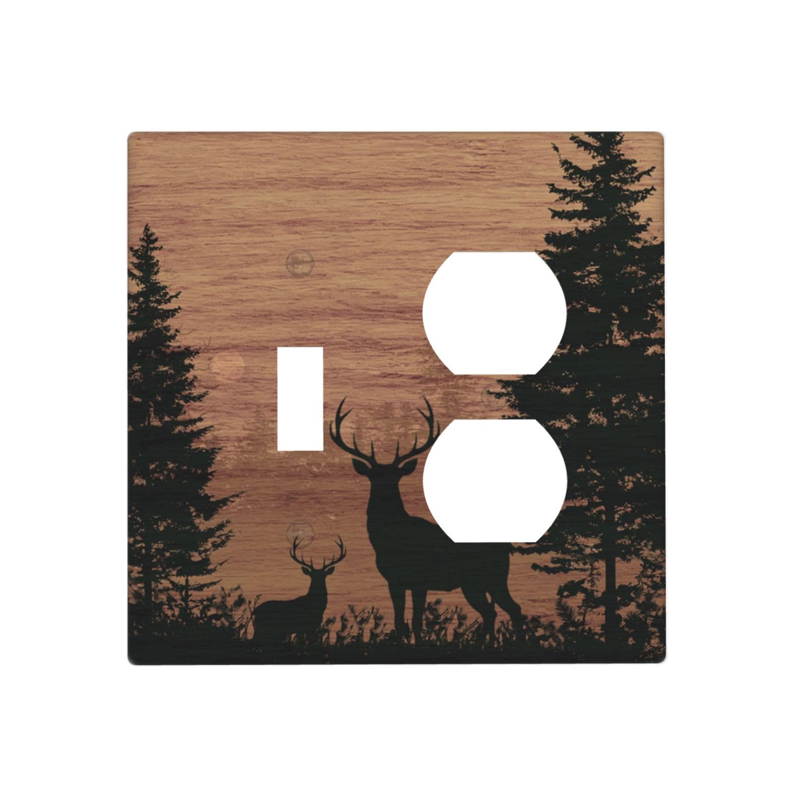 Dwbguo Deer Forest Decorative Outlet Covers Rustic Wood Grain Forest Deer 2 Gang Light Switch Cover Plate Single Toggle Duplex Wall Plates For Electrical Outlets Switch Plate Covers For Lodge Farmhouse Decor