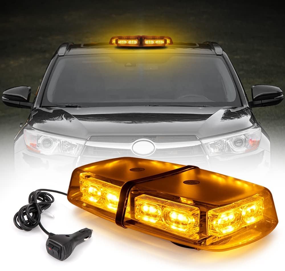 Mini Barra LED Stroboscopica Magnetica 36 LED Ambra 12V/24V, Luce di Emergenza con 7 Modalità Flash IP66 per Camion, Taxi, Veicoli da Cantiere e Sicurezza Stradale