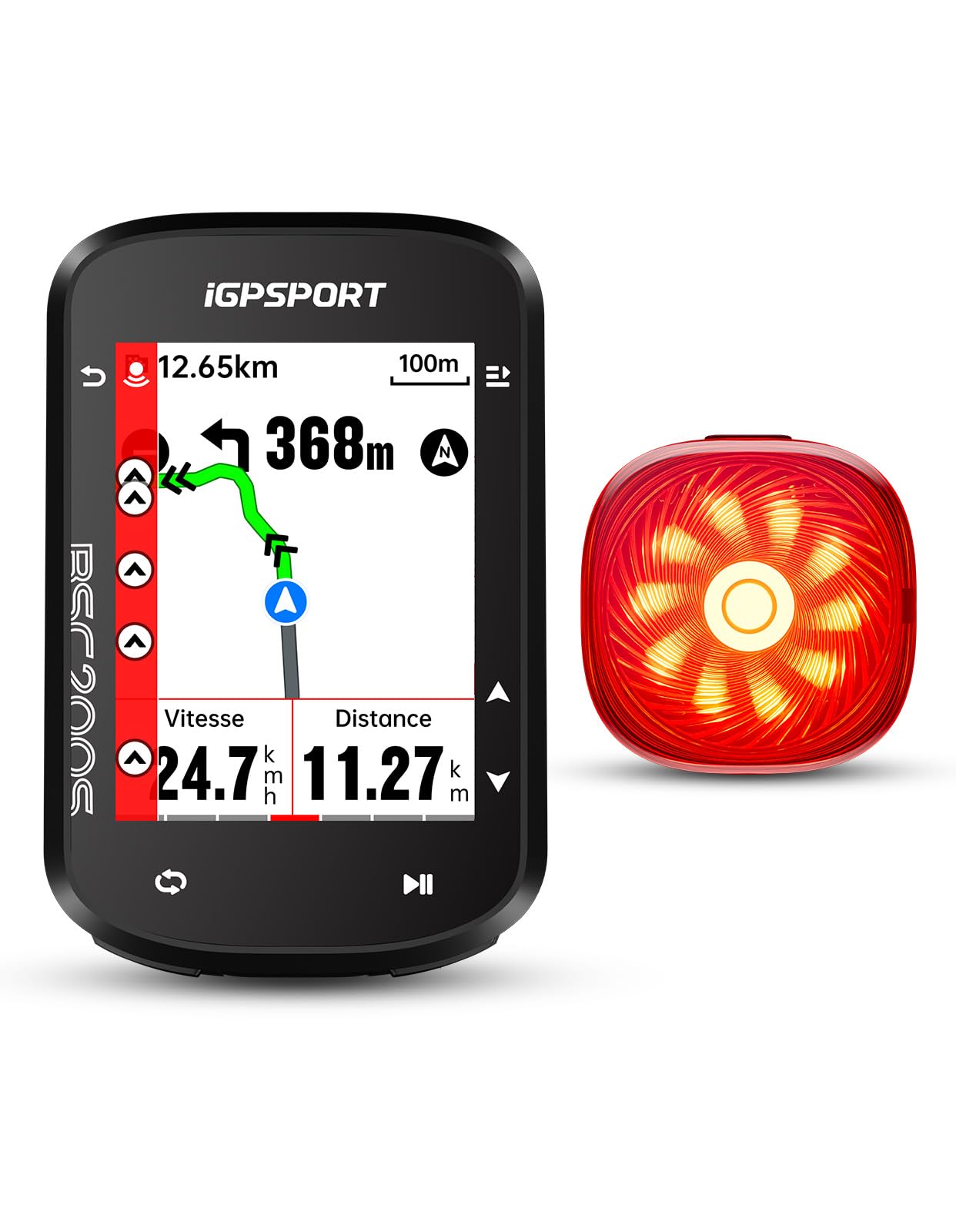 iGPSPORT BSC200S Compteur Velo sans Fil et TL50 Feu Arriere Velo