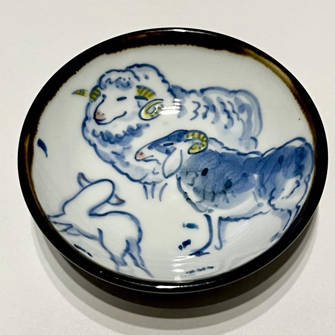 Amazon.co.jp: 九谷眉石盃 天目染付 酉の図 羊の図 2枚 : ホーム＆キッチン