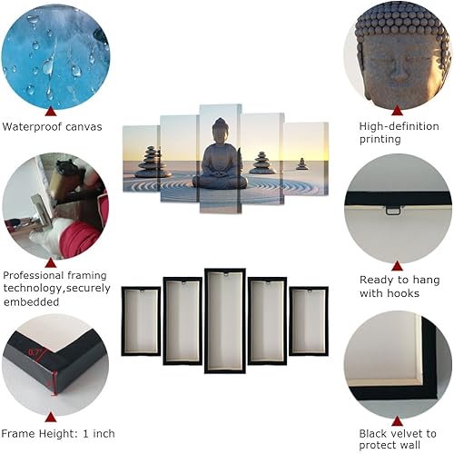 Miniatura 5 de VVOVV Wall Decor - Póster artístico de Buda en lienzo para pared, impresiones giclée, arena blanca, piedra zen, decoración del hogar, póster moderno