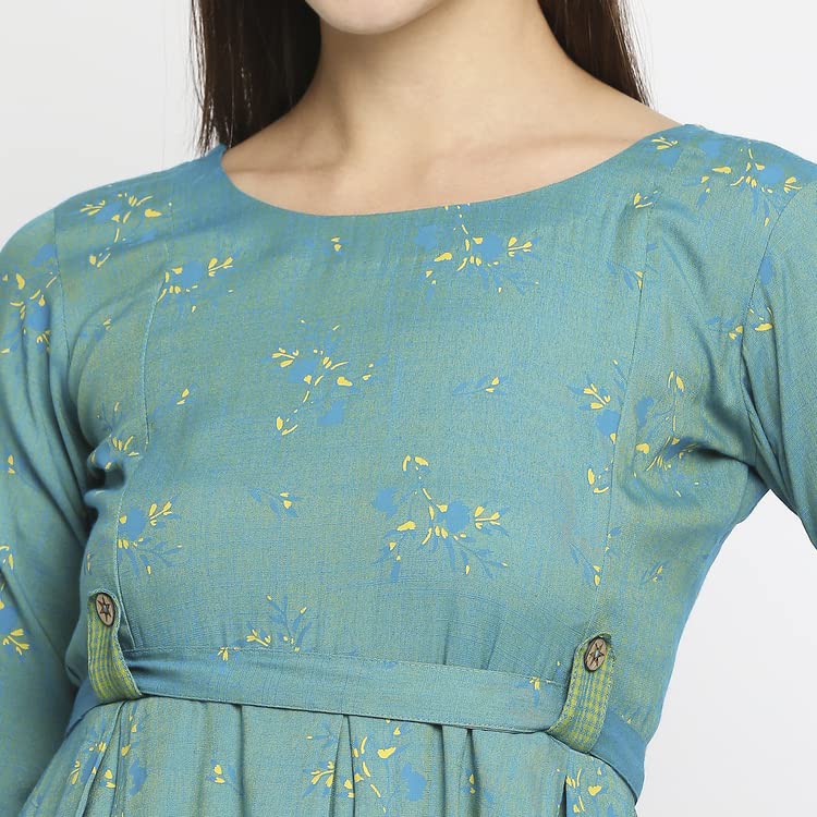 Image of DUMMY SHAPE Maternity Dress For Women | Anarkali Feeding Kurti Gown For Mothers With Nursing Zippers For Breastfeeding In Cotton Viscose | Pregnancy Gifts (DS-MAT-P049-4XL, Turquoise)