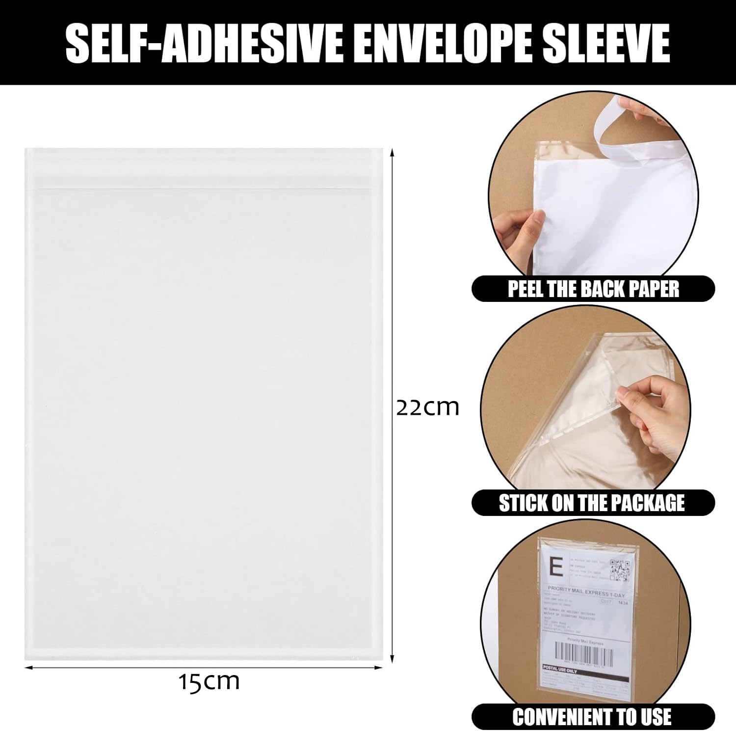 Set di 1000 buste autoadesive per etichette di spedizione, 15 x 22 cm, porta lista postale trasparente per etichette, fatture