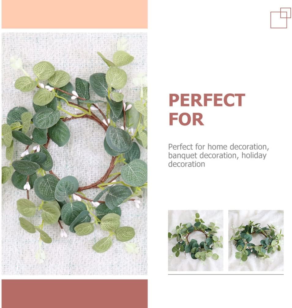 Cabilock 4pcs Eucalyptus Candle for Home Decor Elegant Festival Wreaths for Easter Celebration Decorative Candle Wreaths Realistic Faux Leaves and Berries