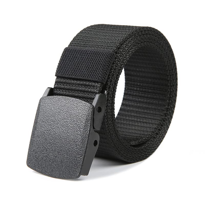 Men's Tactical Belt, Adjustable Nylon Canvas Work Belt for Men, No Metal Buckle, Fast Pass Through the Airport Security, Suitable for Work and Travel, Extended Size 59'' - Black