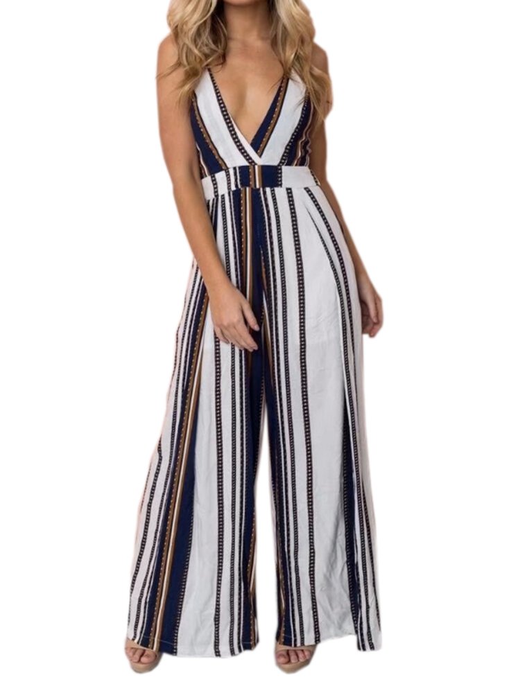 Women's Floral Print Jumpsuits Spaghetti Strap V Neck Wide Leg Party Romper Pants