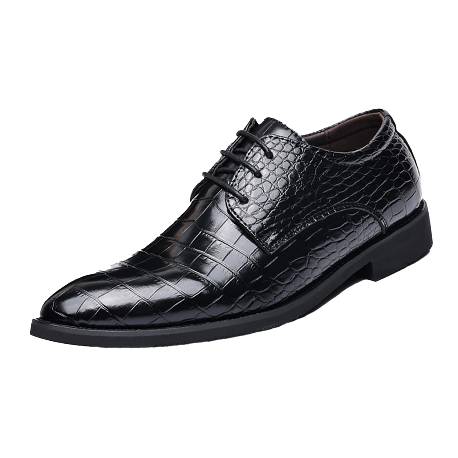 MenS Leather Stone Pattern Pointed Toe Oxford Shoes Lightweight Lace-Up Fashion Low Heel Dress Shoes Tuxedo Casual Prom