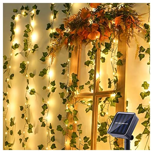 Brizled Solar Vine String Lights, 33ft 100 LED Solar String Lights, 8 Modes Artificial Ivy Leaf Solar Plant Vine Lights, Outdoor Ivy Fairy Lights for Outside Wedding Garden Fence Wall Hanging Decor