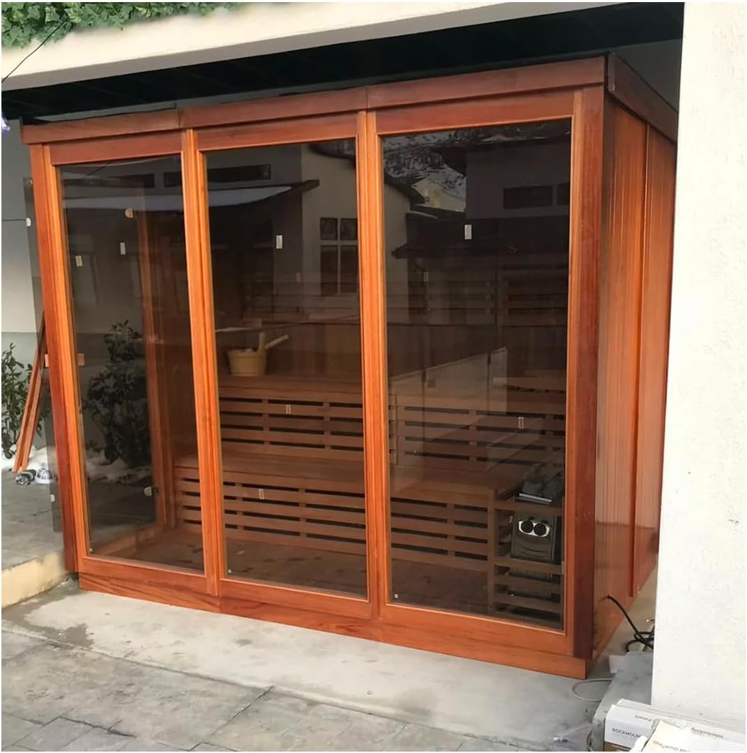 Smartmak Outdoor Steam Sauna, 8 Person Canadian Red Cedar Wood Sauna Room, Traditional Saunas with 220V ETL-Certified 9KW Heating Stove, Backrest Headrest, Rocks, Light Included, 195℉