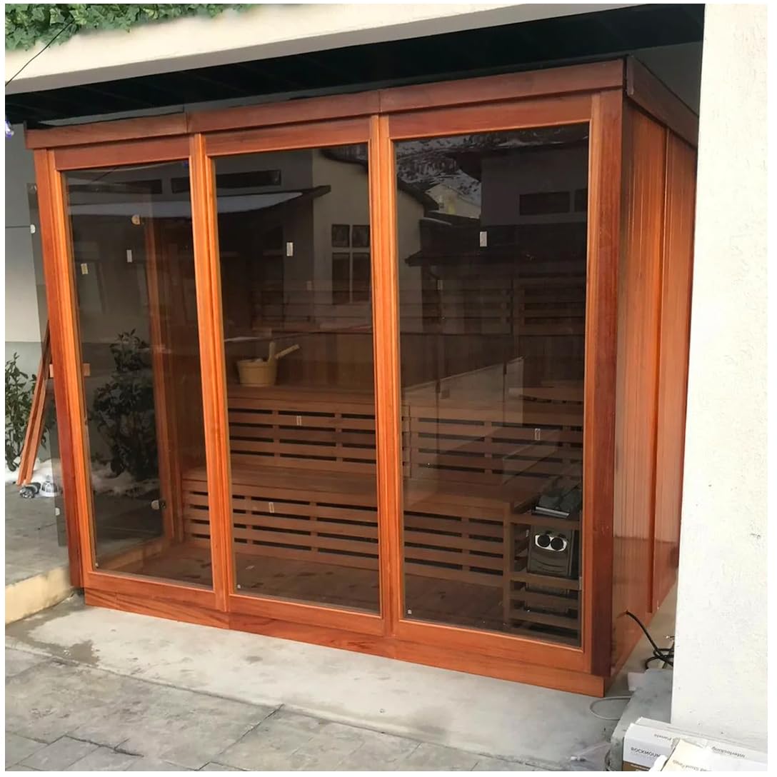 Smartmak Outdoor Steam Sauna, 8 Person Canadian Red Cedar Wood Sauna Room, Traditional Saunas with 220V ETL-Certified 9KW Heating Stove, Backrest Headrest, Rocks, Light Included, 195℉