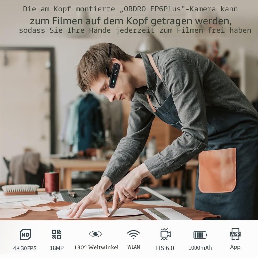 ORDRO EP6 Plus 4K Kopfmontierte Kamera Freihändiger Leichter tragbarer Mini-Camcorder